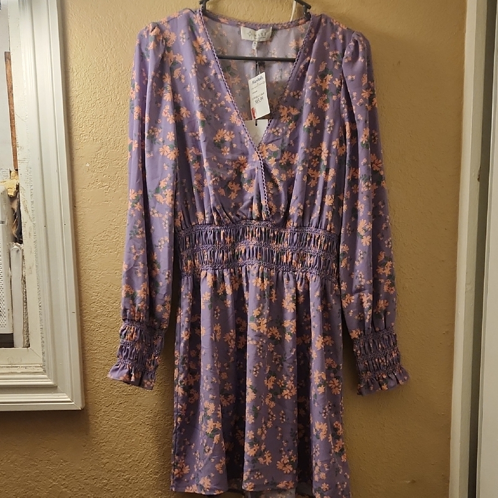 Wayf Lavender Floral Long Sleeve Dress